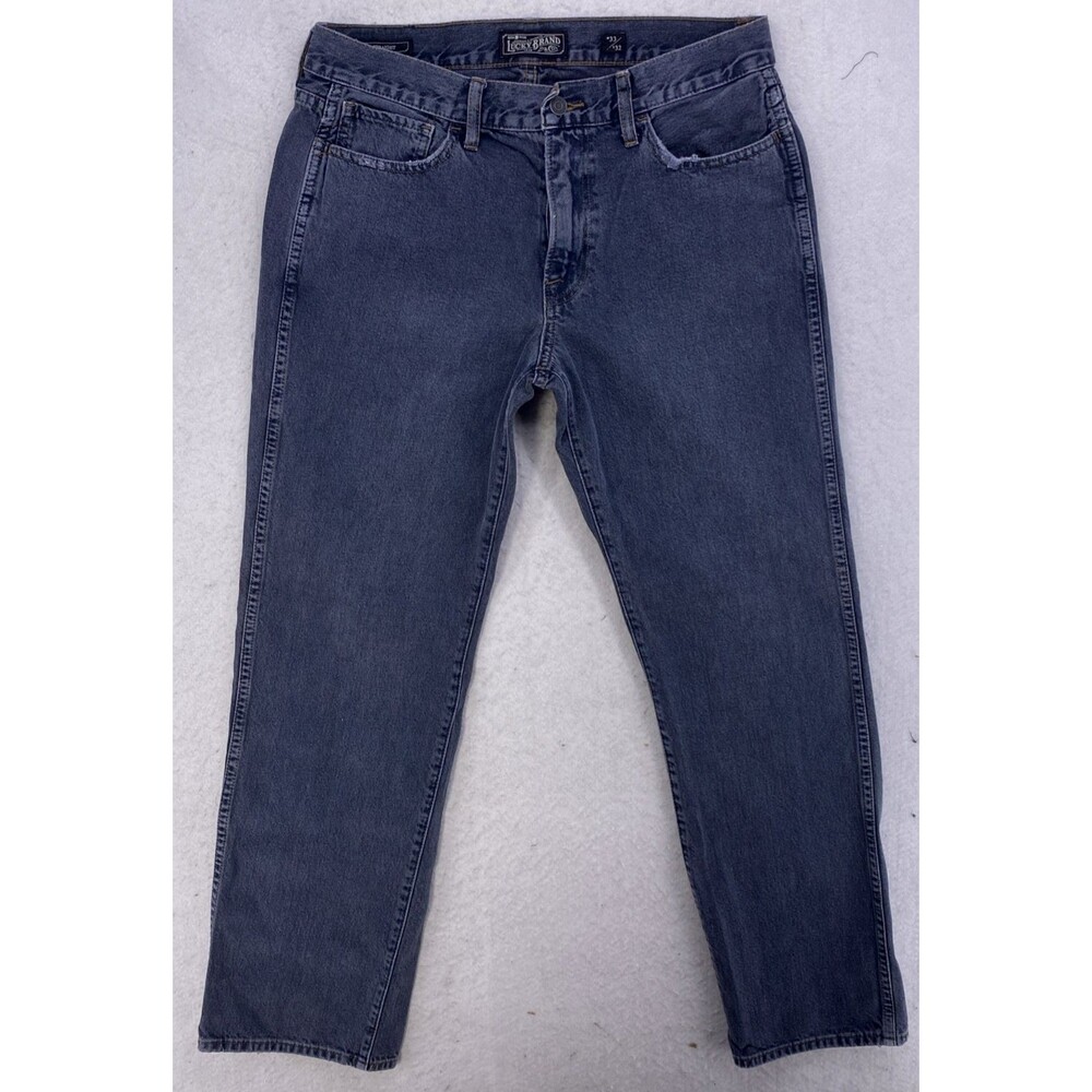 Lucky Brand 363 Straight Jeans Mens 34x32 Grey Black Denim 34 x 32 Measured Fit